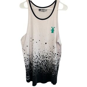 Dutch Bros LARGE White Tank Top Black Splatter Ink Green Windmill VINTAGE DB 92